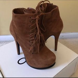 Brown suede lace up booties